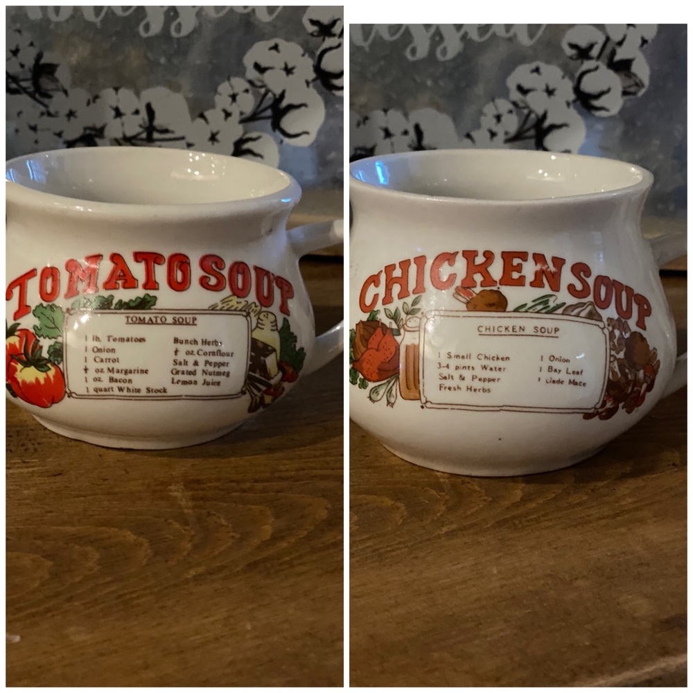 2 Vintage Soup Cup Mug  1 Tomato & 1 Chicken Soup